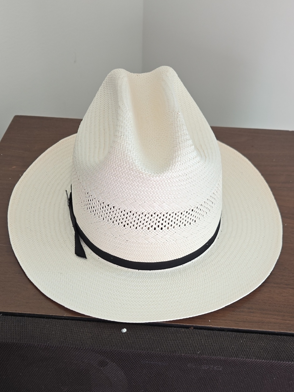 Stetson Ivory Straw Fedora with Black Trim